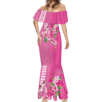 Hawaii Aloha Turtle Hibiscus and Leaves Mermaid Dress with Polynesian and Kakau Tattoos Rose Color LT03 - Polynesian Pride