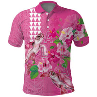 Hawaii Aloha Turtle Hibiscus and Leaves Polo Shirt with Polynesian and Kakau Tattoos Rose Color LT03 Pink - Polynesian Pride