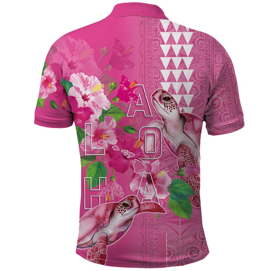 Hawaii Aloha Turtle Hibiscus and Leaves Polo Shirt with Polynesian and Kakau Tattoos Rose Color LT03 - Polynesian Pride