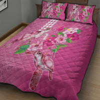 Hawaii Aloha Turtle Hibiscus and Leaves Quilt Bed Set with Polynesian and Kakau Tattoos Rose Color LT03 - Polynesian Pride
