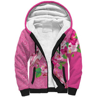 Hawaii Aloha Turtle Hibiscus and Leaves Sherpa Hoodie with Polynesian and Kakau Tattoos Rose Color LT03 Unisex Pink - Polynesian Pride