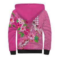 Hawaii Aloha Turtle Hibiscus and Leaves Sherpa Hoodie with Polynesian and Kakau Tattoos Rose Color LT03 - Polynesian Pride