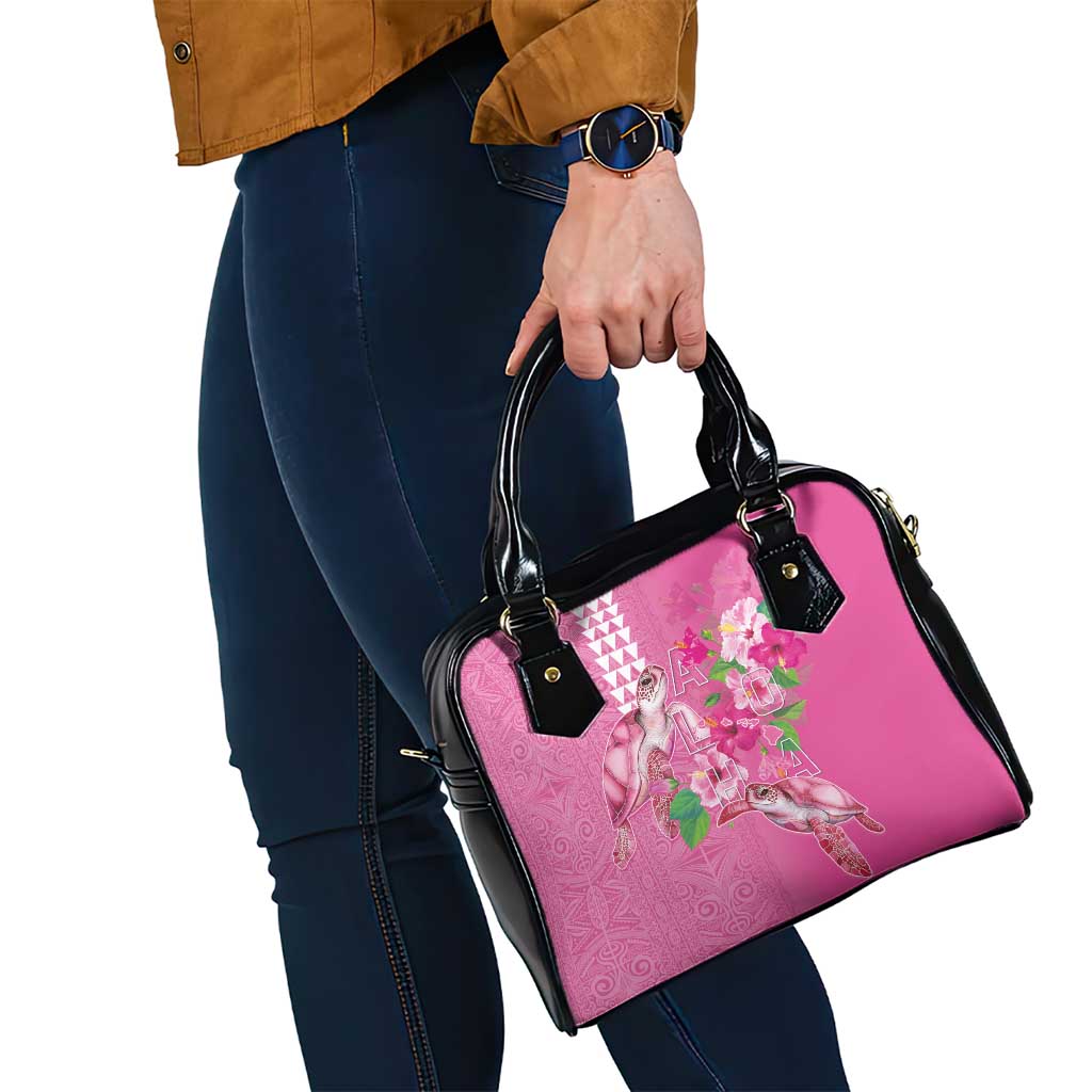 Hawaii Aloha Turtle Hibiscus and Leaves Shoulder Handbag with Polynesian and Kakau Tattoos Rose Color LT03 - Polynesian Pride