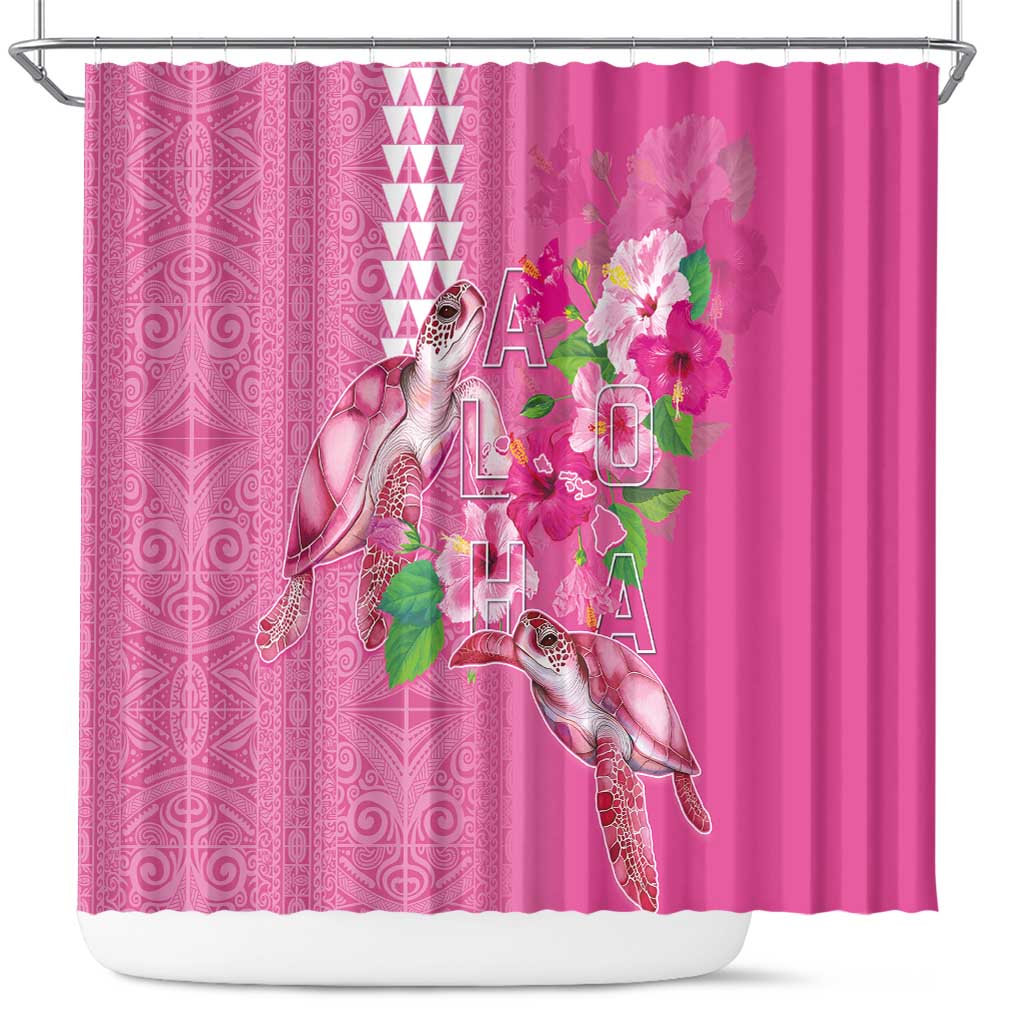 Hawaii Aloha Turtle Hibiscus and Leaves Shower Curtain with Polynesian and Kakau Tattoos Rose Color LT03 Pink - Polynesian Pride