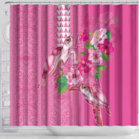 Hawaii Aloha Turtle Hibiscus and Leaves Shower Curtain with Polynesian and Kakau Tattoos Rose Color LT03 - Polynesian Pride