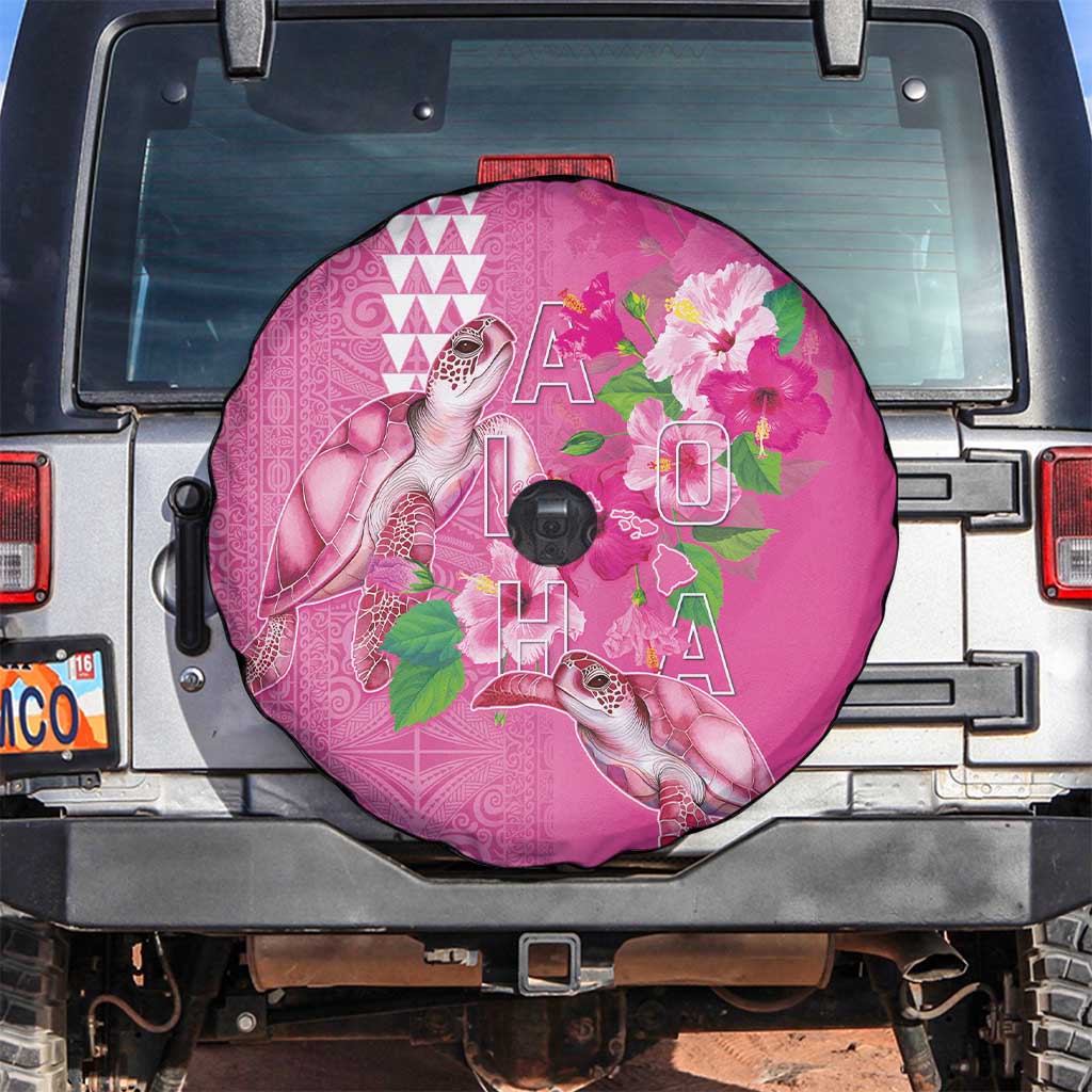 Hawaii Aloha Turtle Hibiscus and Leaves Spare Tire Cover with Polynesian and Kakau Tattoos Rose Color LT03 Pink - Polynesian Pride