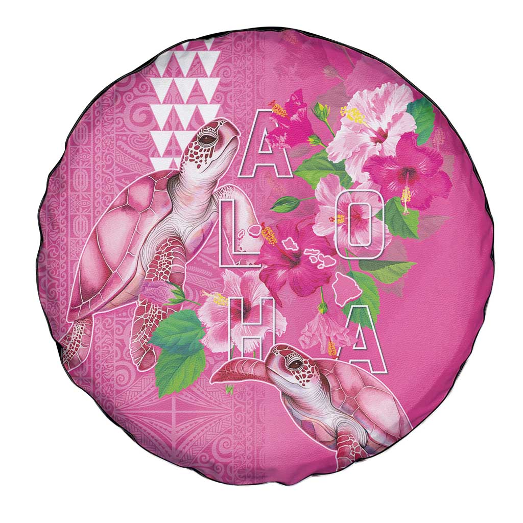 Hawaii Aloha Turtle Hibiscus and Leaves Spare Tire Cover with Polynesian and Kakau Tattoos Rose Color LT03 - Polynesian Pride