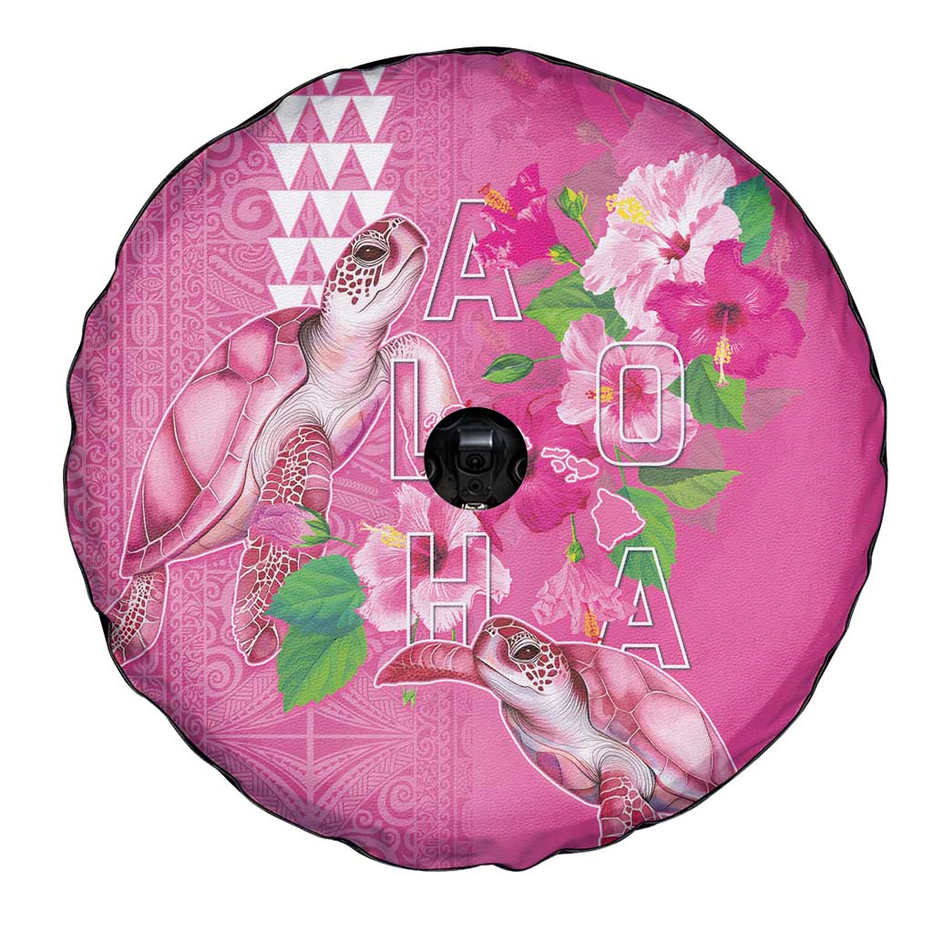 Hawaii Aloha Turtle Hibiscus and Leaves Spare Tire Cover with Polynesian and Kakau Tattoos Rose Color LT03 - Polynesian Pride