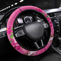 Hawaii Aloha Turtle Hibiscus and Leaves Steering Wheel Cover with Polynesian and Kakau Tattoos Rose Color LT03 Universal Fit Pink - Polynesian Pride
