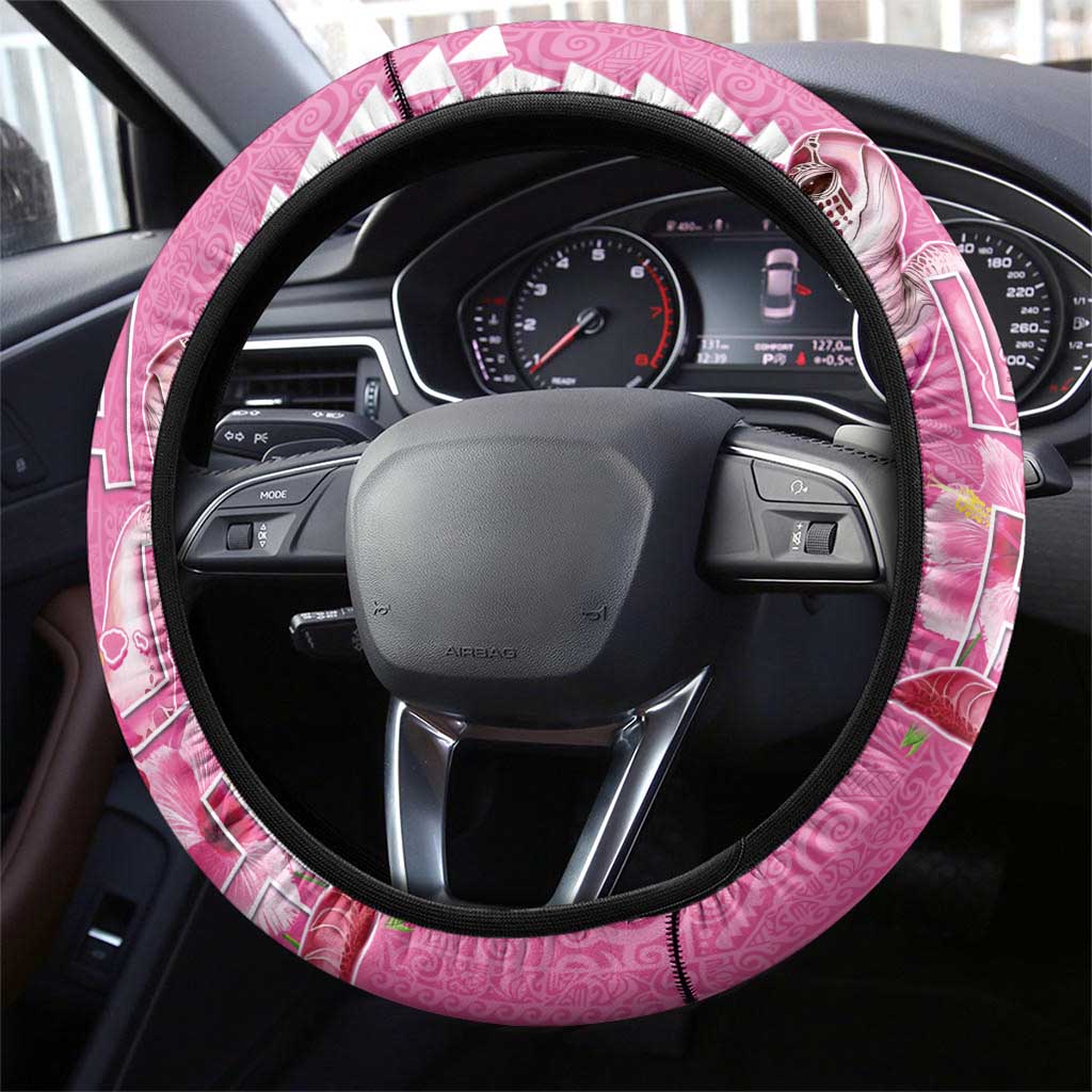 Hawaii Aloha Turtle Hibiscus and Leaves Steering Wheel Cover with Polynesian and Kakau Tattoos Rose Color LT03 - Polynesian Pride
