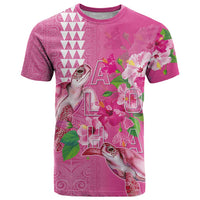 Hawaii Aloha Turtle Hibiscus and Leaves T Shirt with Polynesian and Kakau Tattoos Rose Color LT03 Pink - Polynesian Pride