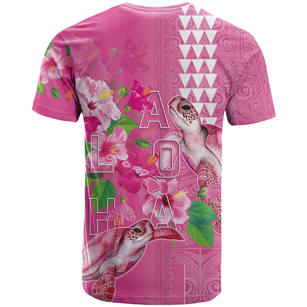 Hawaii Aloha Turtle Hibiscus and Leaves T Shirt with Polynesian and Kakau Tattoos Rose Color LT03 - Polynesian Pride