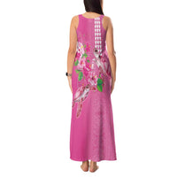 Hawaii Aloha Turtle Hibiscus and Leaves Tank Maxi Dress with Polynesian and Kakau Tattoos Rose Color LT03 - Polynesian Pride