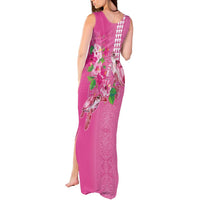 Hawaii Aloha Turtle Hibiscus and Leaves Tank Maxi Dress with Polynesian and Kakau Tattoos Rose Color LT03 - Polynesian Pride