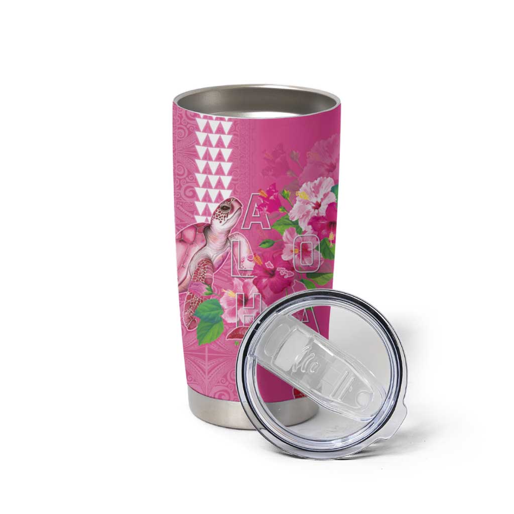 Hawaii Aloha Turtle Hibiscus and Leaves Tumbler Cup with Polynesian and Kakau Tattoos Rose Color LT03 - Polynesian Pride