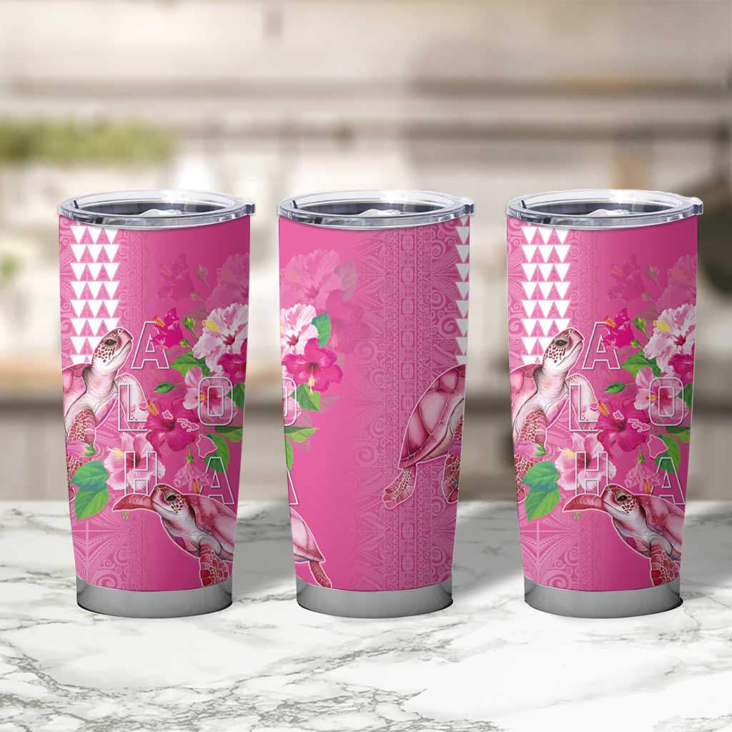 Hawaii Aloha Turtle Hibiscus and Leaves Tumbler Cup with Polynesian and Kakau Tattoos Rose Color LT03 - Polynesian Pride