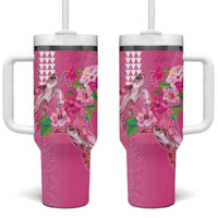 Hawaii Aloha Turtle Hibiscus and Leaves Tumbler With Handle with Polynesian and Kakau Tattoos Rose Color LT03 One Size: 40 oz Pink - Polynesian Pride