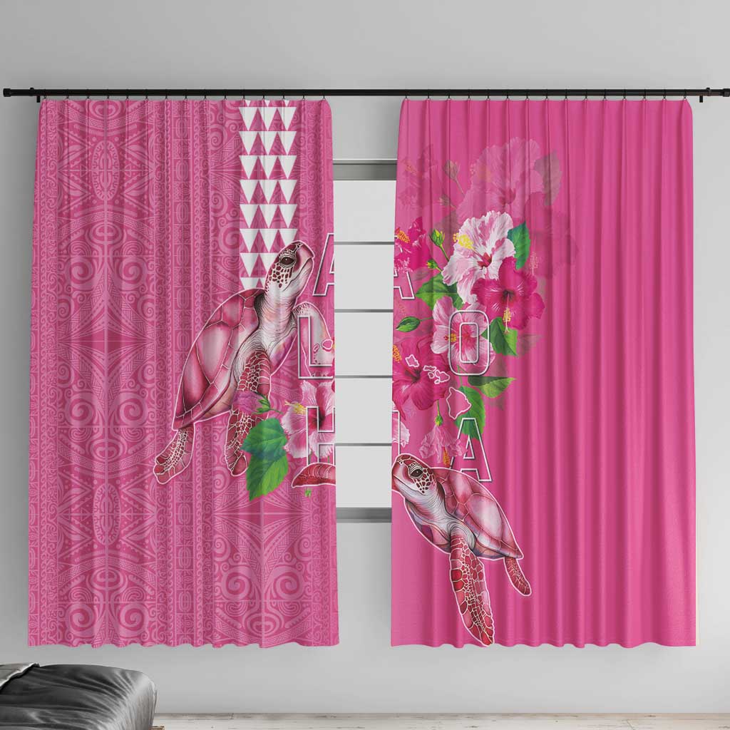 Hawaii Aloha Turtle Hibiscus and Leaves Window Curtain with Polynesian and Kakau Tattoos Rose Color - Polynesian Pride