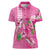 Hawaii Aloha Turtle Hibiscus and Leaves Women Polo Shirt with Polynesian and Kakau Tattoos Rose Color - Polynesian Pride
