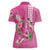 Hawaii Aloha Turtle Hibiscus and Leaves Women Polo Shirt with Polynesian and Kakau Tattoos Rose Color - Polynesian Pride