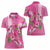 Hawaii Aloha Turtle Hibiscus and Leaves Women Polo Shirt with Polynesian and Kakau Tattoos Rose Color - Polynesian Pride