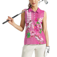 Hawaii Aloha Turtle Hibiscus and Leaves Women Sleeveless Polo Shirt with Polynesian and Kakau Tattoos Rose Color LT03 - Polynesian Pride