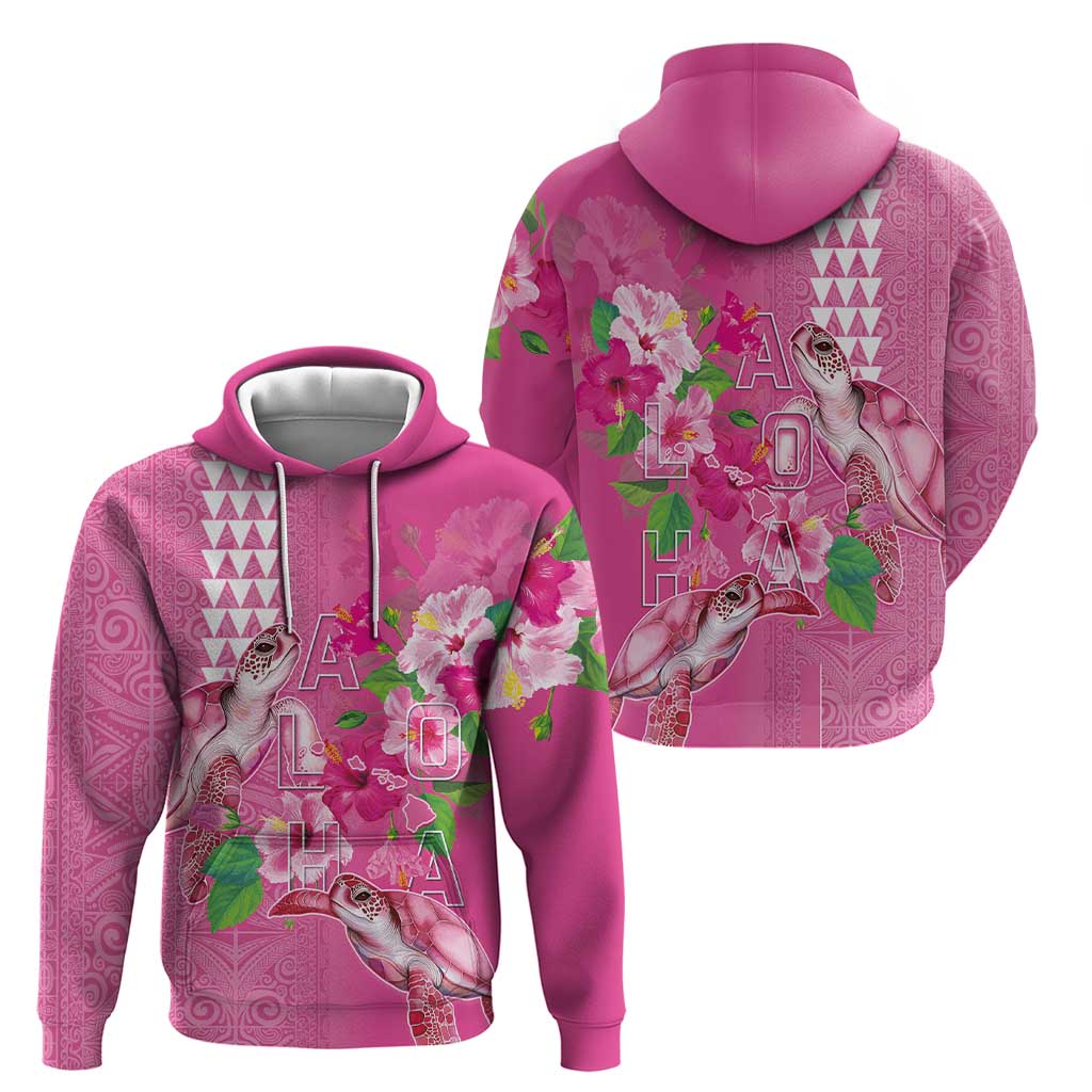 Hawaii Aloha Turtle Hibiscus and Leaves Zip Hoodie with Polynesian and Kakau Tattoos Rose Color LT03 - Polynesian Pride