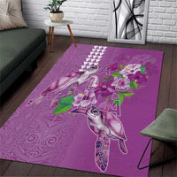 Hawaii Aloha Turtle Hibiscus and Leaves Area Rug with Polynesian and Kakau Tattoos Lilac Color LT03 Purple - Polynesian Pride