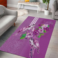 Hawaii Aloha Turtle Hibiscus and Leaves Area Rug with Polynesian and Kakau Tattoos Lilac Color LT03 - Polynesian Pride