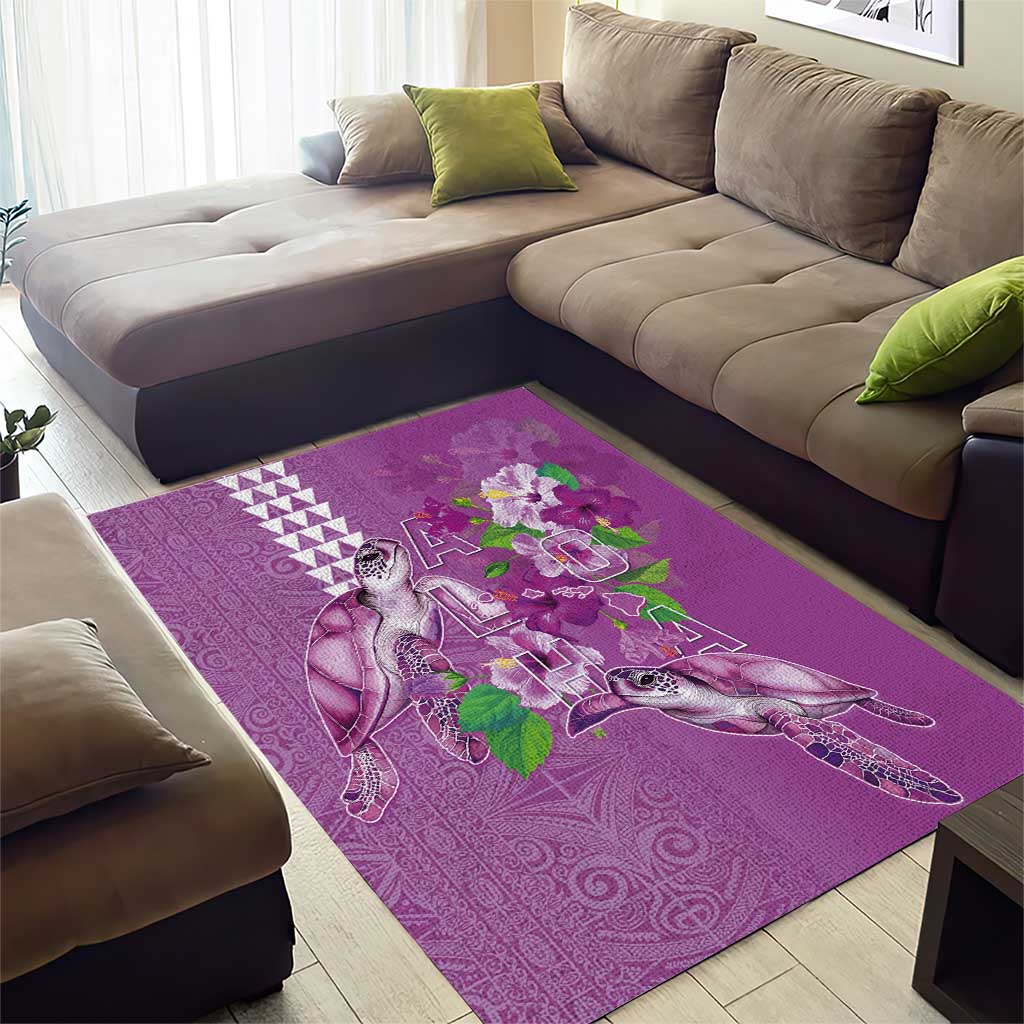 Hawaii Aloha Turtle Hibiscus and Leaves Area Rug with Polynesian and Kakau Tattoos Lilac Color LT03 - Polynesian Pride