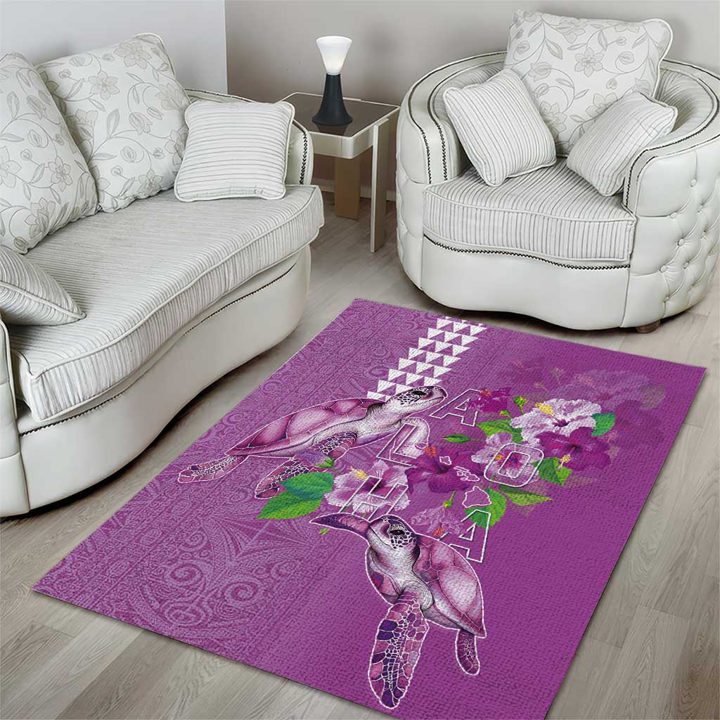Hawaii Aloha Turtle Hibiscus and Leaves Area Rug with Polynesian and Kakau Tattoos Lilac Color LT03 - Polynesian Pride