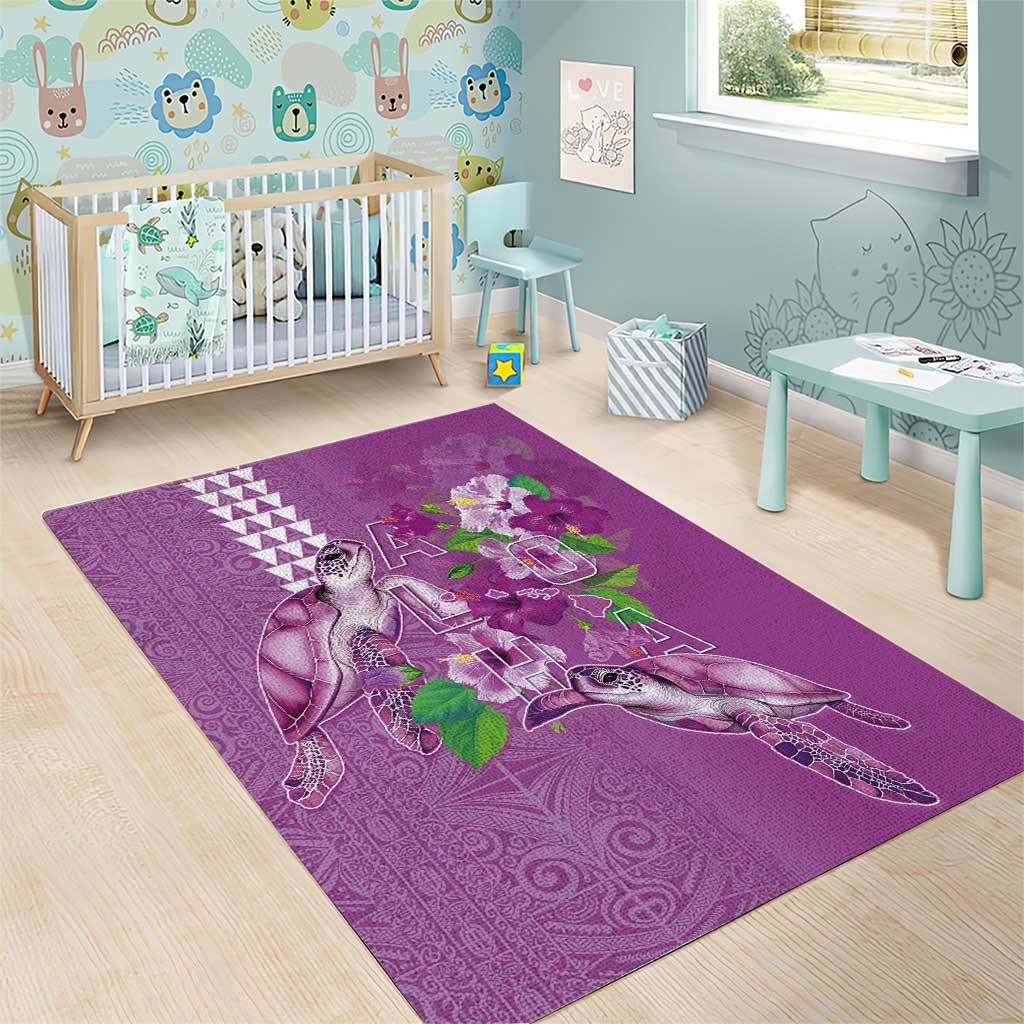 Hawaii Aloha Turtle Hibiscus and Leaves Area Rug with Polynesian and Kakau Tattoos Lilac Color LT03 - Polynesian Pride