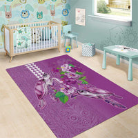 Hawaii Aloha Turtle Hibiscus and Leaves Area Rug with Polynesian and Kakau Tattoos Lilac Color LT03 - Polynesian Pride