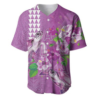 Hawaii Aloha Turtle Hibiscus and Leaves Baseball Jersey with Polynesian and Kakau Tattoos Lilac Color LT03 Purple - Polynesian Pride
