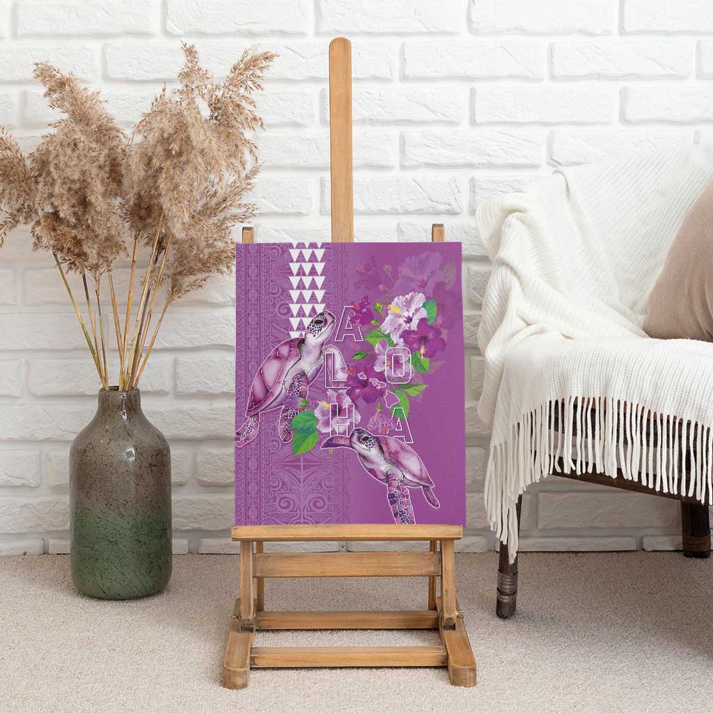 Hawaii Aloha Turtle Hibiscus and Leaves Canvas Wall Art with Polynesian and Kakau Tattoos Lilac Color LT03 - Polynesian Pride