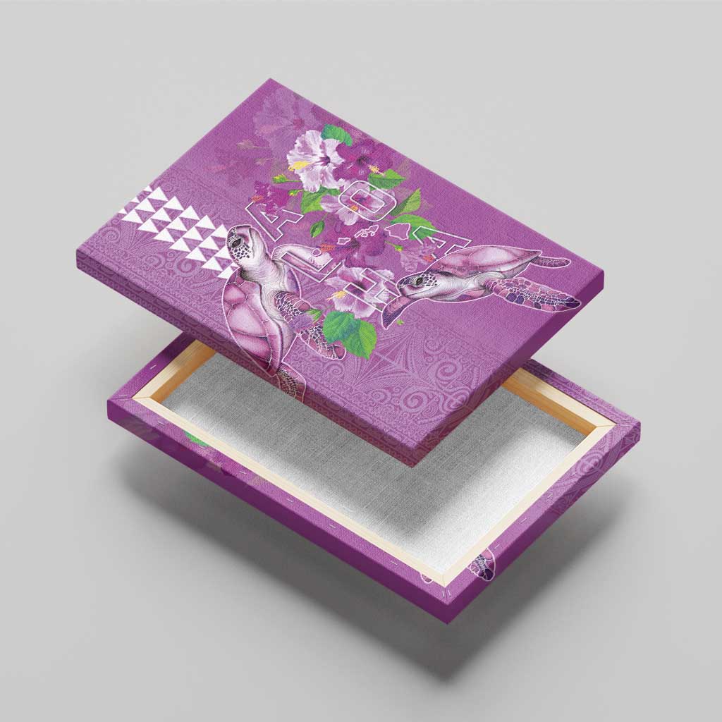 Hawaii Aloha Turtle Hibiscus and Leaves Canvas Wall Art with Polynesian and Kakau Tattoos Lilac Color LT03 - Polynesian Pride