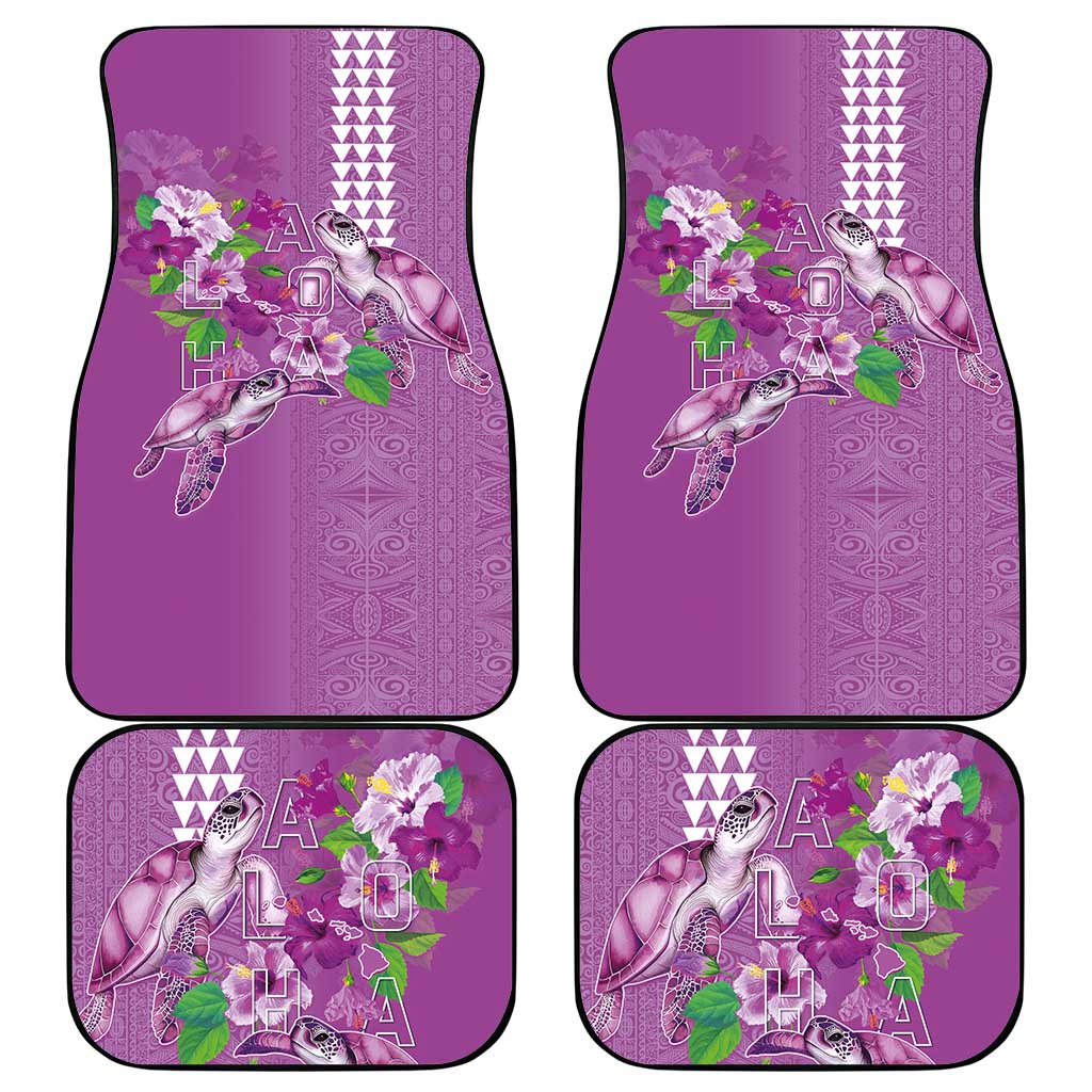 Hawaii Aloha Turtle Hibiscus and Leaves Car Mats with Polynesian and Kakau Tattoos Lilac Color LT03 - Polynesian Pride