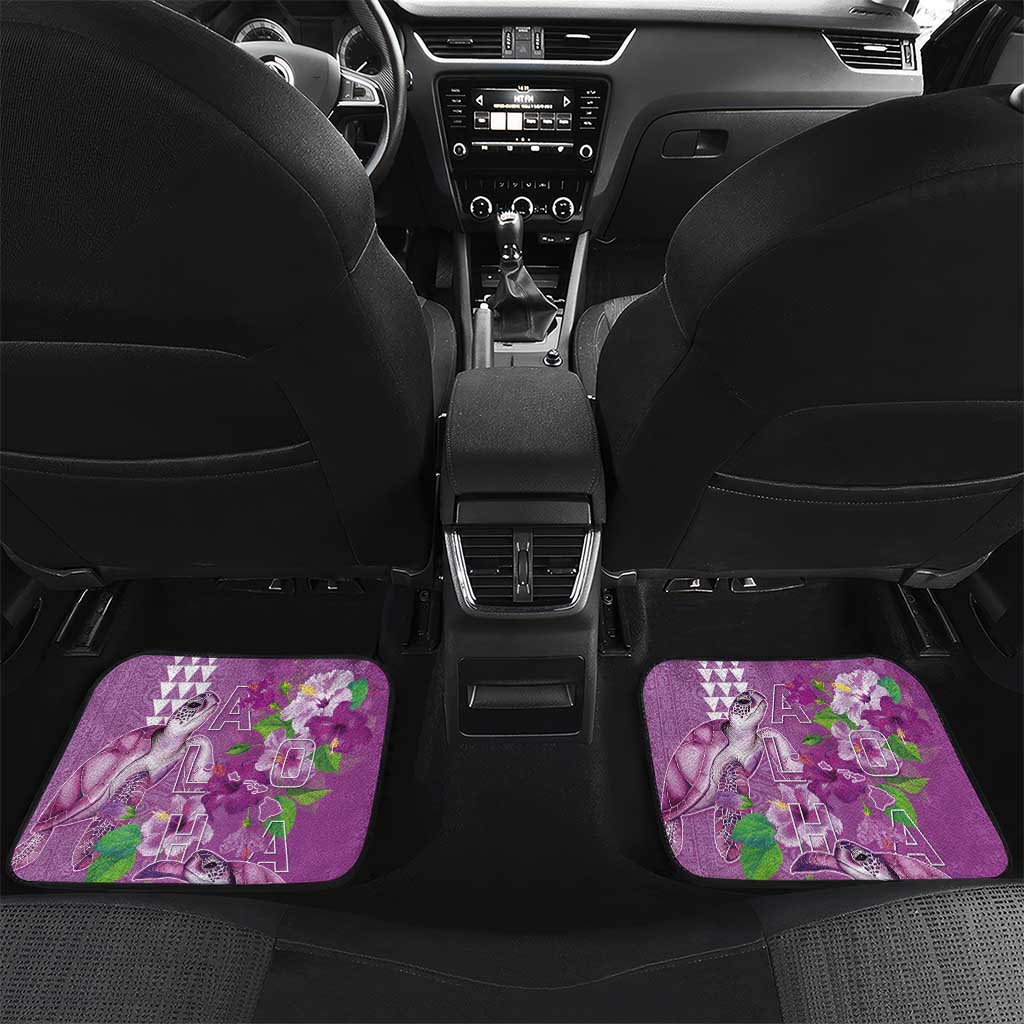 Hawaii Aloha Turtle Hibiscus and Leaves Car Mats with Polynesian and Kakau Tattoos Lilac Color LT03 Set 2pcs - Back Purple - Polynesian Pride