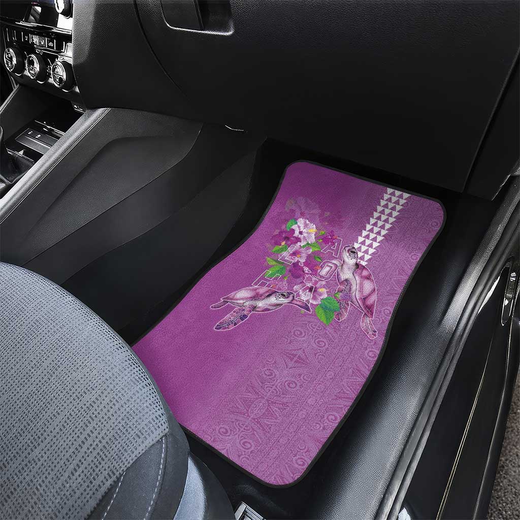 Hawaii Aloha Turtle Hibiscus and Leaves Car Mats with Polynesian and Kakau Tattoos Lilac Color LT03 - Polynesian Pride