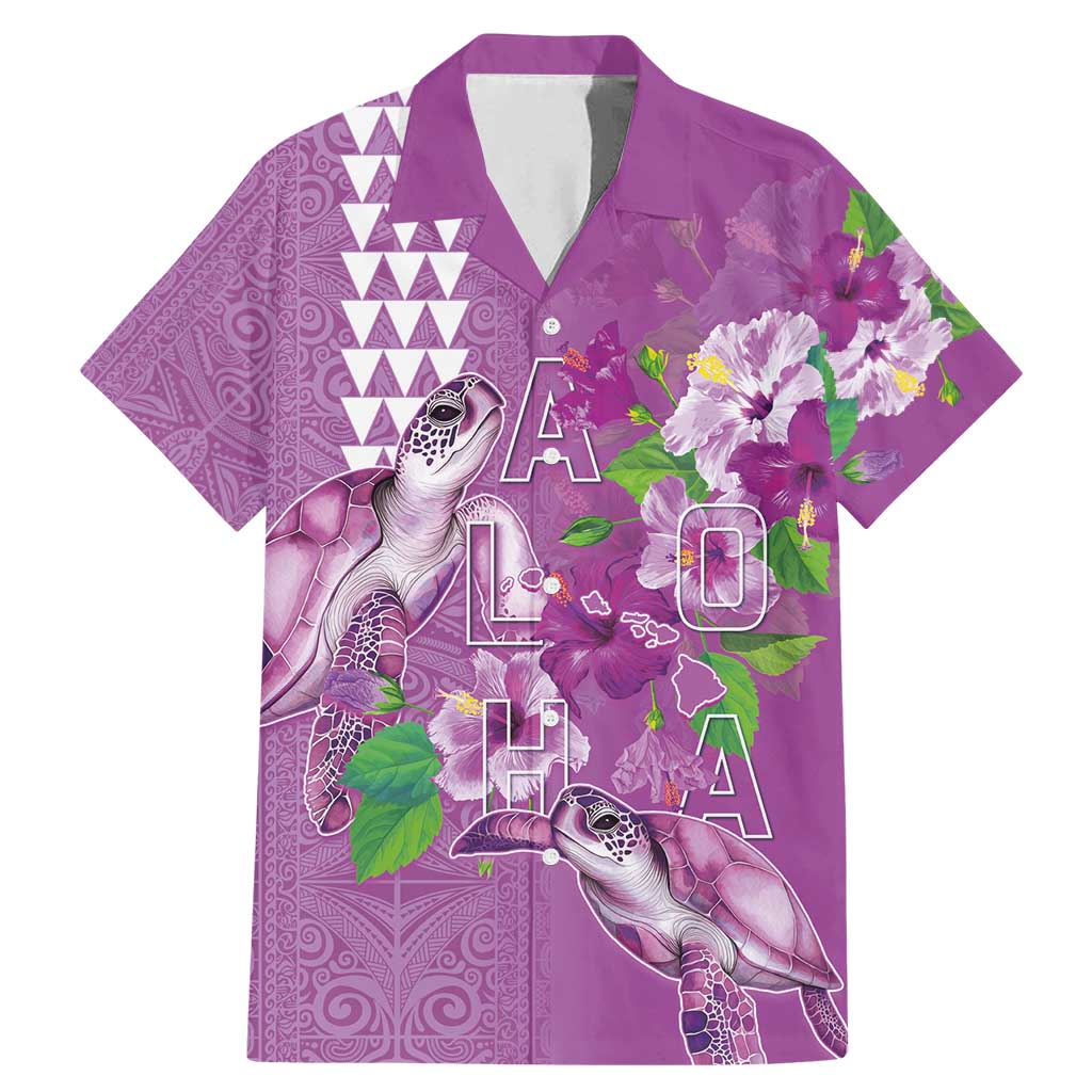 Hawaii Aloha Turtle Hibiscus and Leaves Family Matching Mermaid Dress and Hawaiian Shirt with Polynesian and Kakau Tattoos Lilac Color - Polynesian Pride