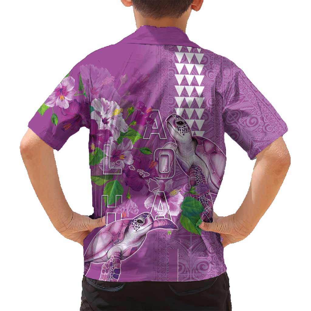 Hawaii Aloha Turtle Hibiscus and Leaves Family Matching Off Shoulder Maxi Dress and Hawaiian Shirt with Polynesian and Kakau Tattoos Lilac Color LT03 - Polynesian Pride