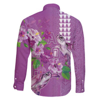Hawaii Aloha Turtle Hibiscus and Leaves Family Matching Off Shoulder Maxi Dress and Hawaiian Shirt with Polynesian and Kakau Tattoos Lilac Color LT03 - Polynesian Pride