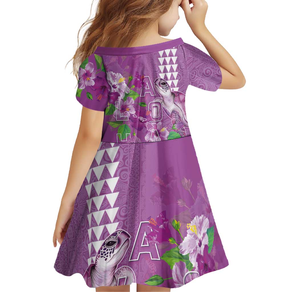 Hawaii Aloha Turtle Hibiscus and Leaves Family Matching Off Shoulder Short Dress and Hawaiian Shirt with Polynesian and Kakau Tattoos Lilac Color LT03 - Polynesian Pride