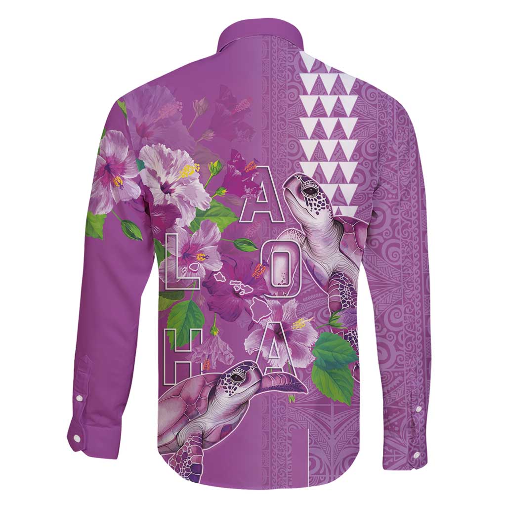 Hawaii Aloha Turtle Hibiscus and Leaves Family Matching Short Sleeve Bodycon Dress and Hawaiian Shirt with Polynesian and Kakau Tattoos Lilac Color - Polynesian Pride
