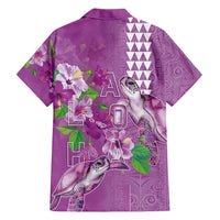 Hawaii Aloha Turtle Hibiscus and Leaves Family Matching Tank Maxi Dress and Hawaiian Shirt with Polynesian and Kakau Tattoos Lilac Color LT03 - Polynesian Pride