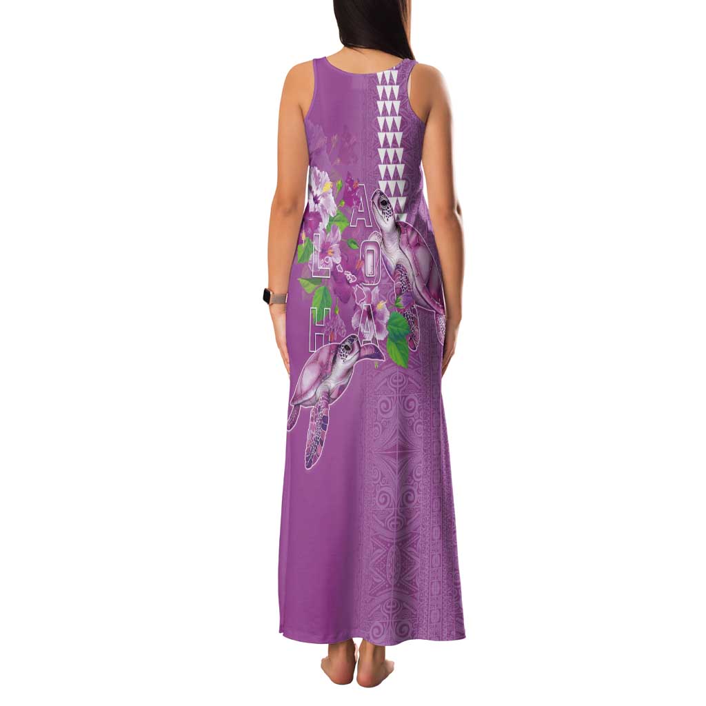 Hawaii Aloha Turtle Hibiscus and Leaves Family Matching Tank Maxi Dress and Hawaiian Shirt with Polynesian and Kakau Tattoos Lilac Color LT03 - Polynesian Pride