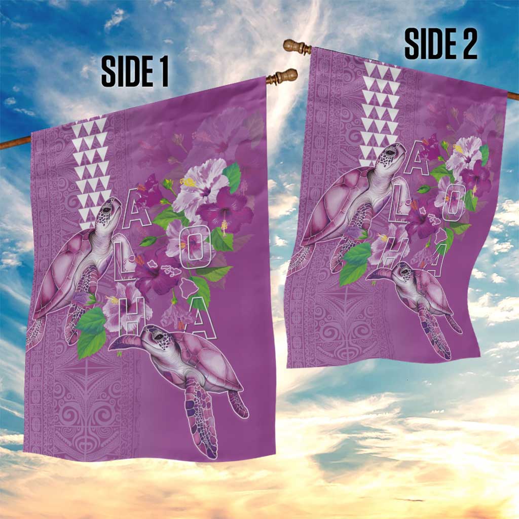 Hawaii Aloha Turtle Hibiscus and Leaves Garden Flag with Polynesian and Kakau Tattoos Lilac Color LT03 - Polynesian Pride