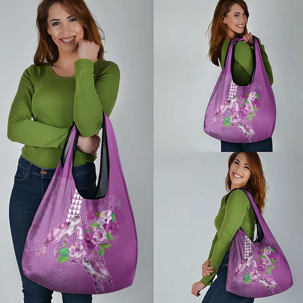 Hawaii Aloha Turtle Hibiscus and Leaves Grocery Bag with Polynesian and Kakau Tattoos Lilac Color LT03 - Polynesian Pride
