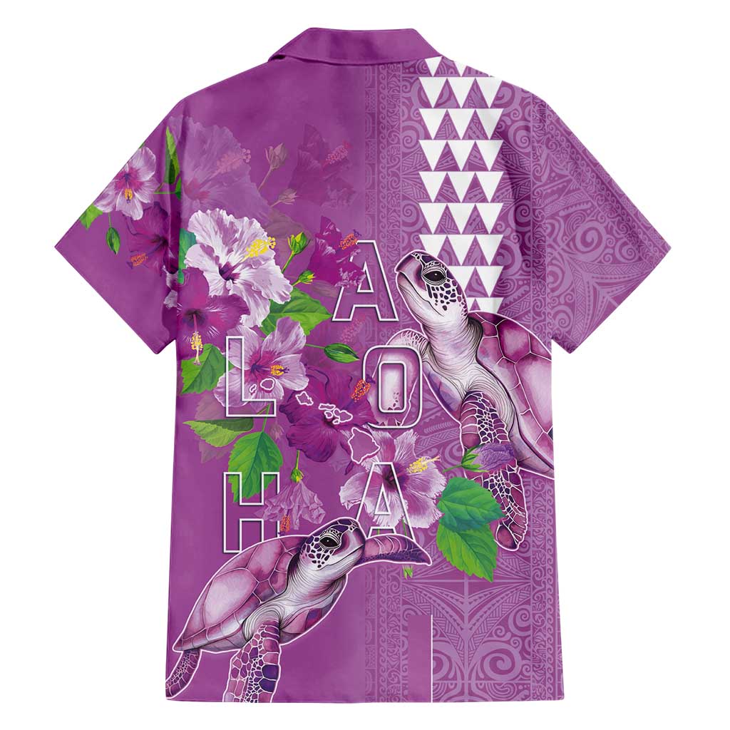 Hawaii Aloha Turtle Hibiscus and Leaves Hawaiian Shirt with Polynesian and Kakau Tattoos Lilac Color LT03 - Polynesian Pride