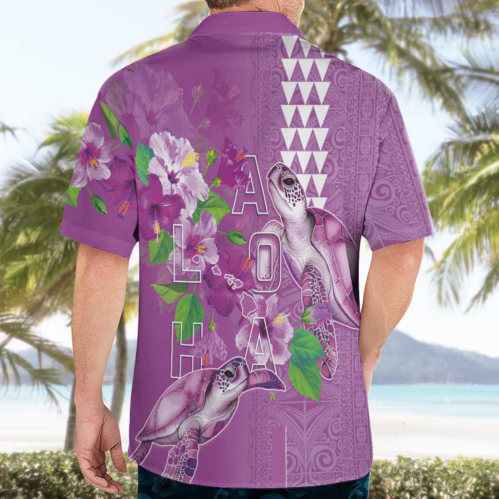 Hawaii Aloha Turtle Hibiscus and Leaves Hawaiian Shirt with Polynesian and Kakau Tattoos Lilac Color LT03 - Polynesian Pride